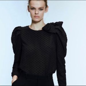 Zara Swiss Dot Blouse with Bow, new without tags